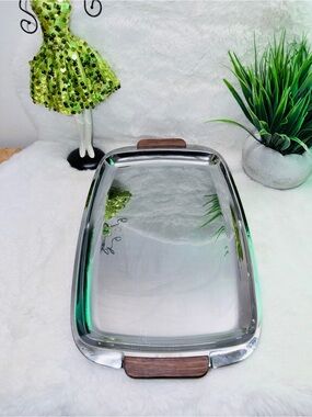 Stainless Steel Serving Tray with Wood Handles Mis Century Modern 🔥